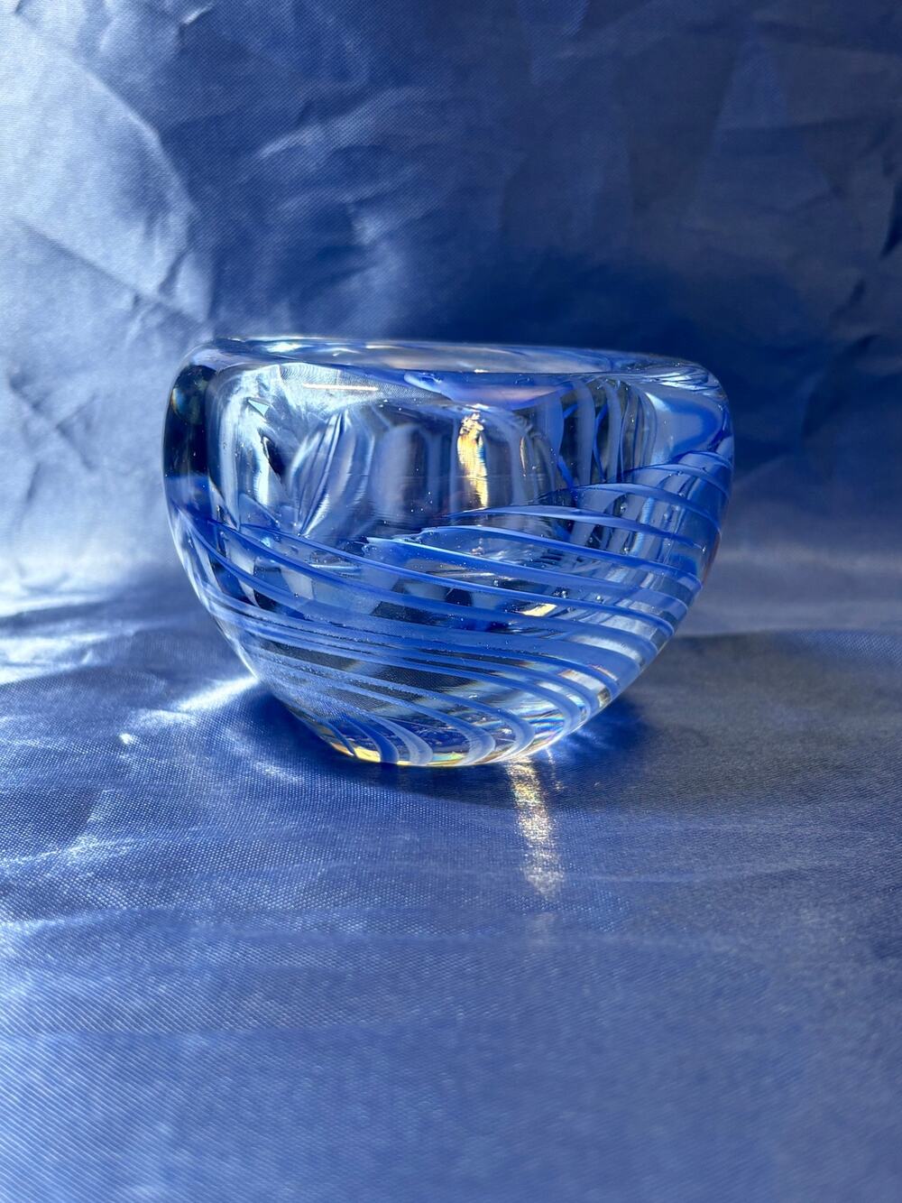 Heavy Clear and Blue Swirl Design Candle Holder